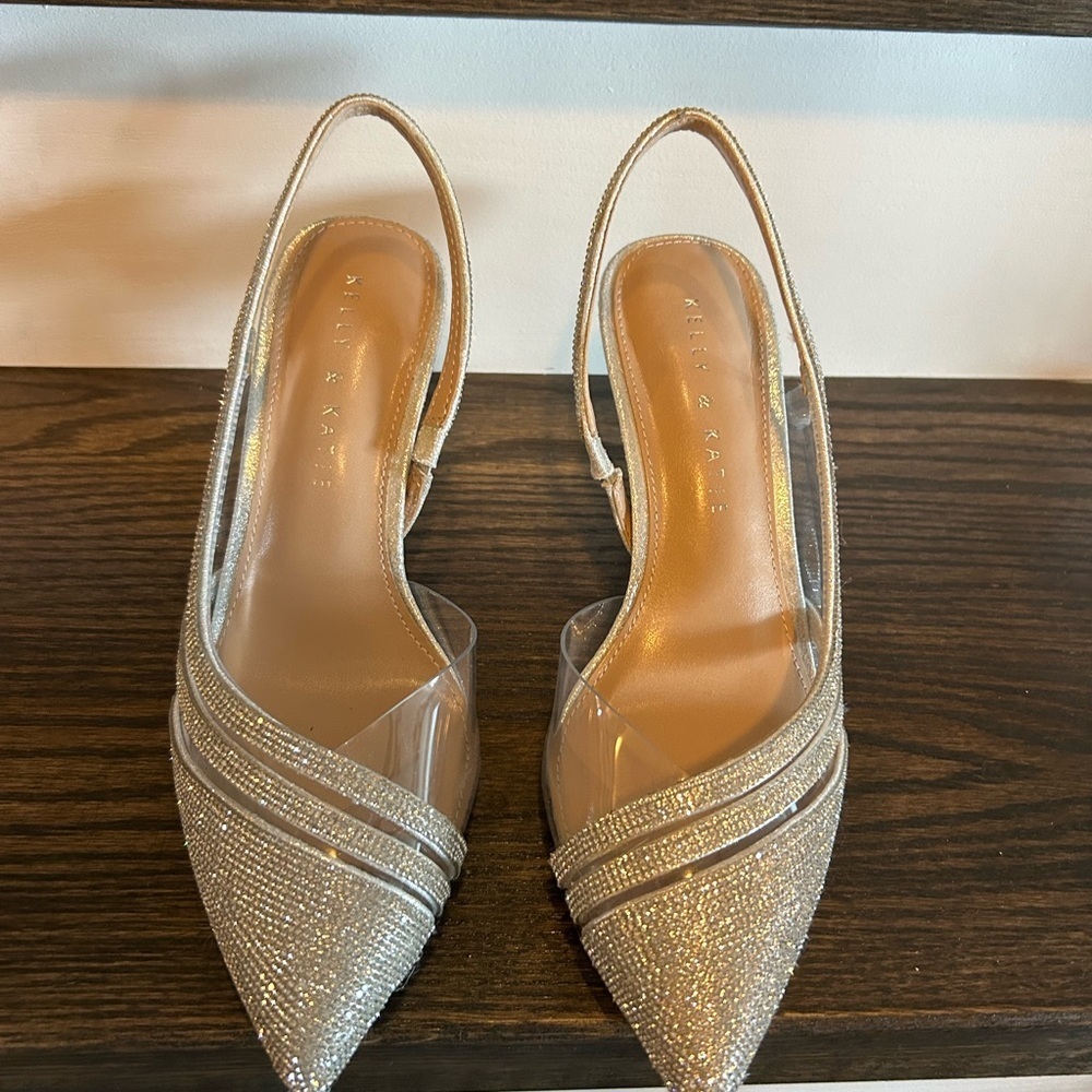 Kelly & Katie Glittering Silver Slingback Heels